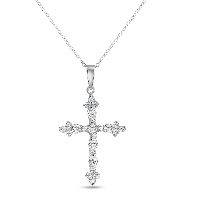 Silver 925 Rhodium Plated CZ Inlay Cross Pendant Necklace - STP00436 | Silver Palace Inc.