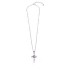 Collar con colgante de cruz baguette transparente con circonita cúbica plateada en rodio de plata 925 - STP00455