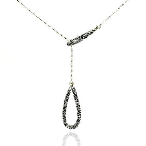 Closeout-Silver 925 Rhodium Plated Double Loop End Necklace - STP00578BLK | Silver Palace Inc.