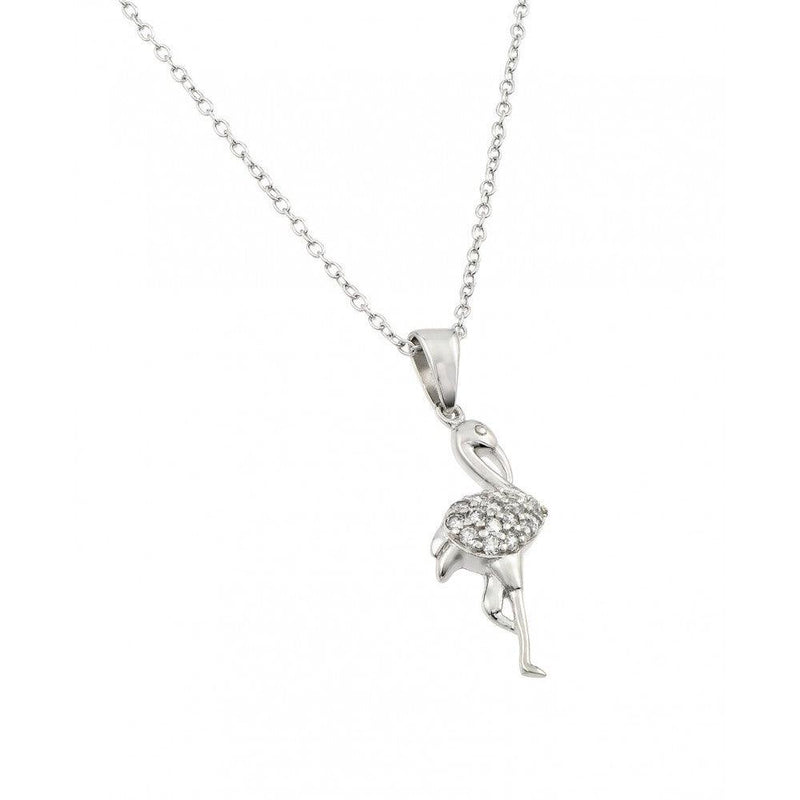 Closeout-Silver 925 Rhodium Plated Clear CZ Flamingo Pendant Necklace - STP00662 | Silver Palace Inc.