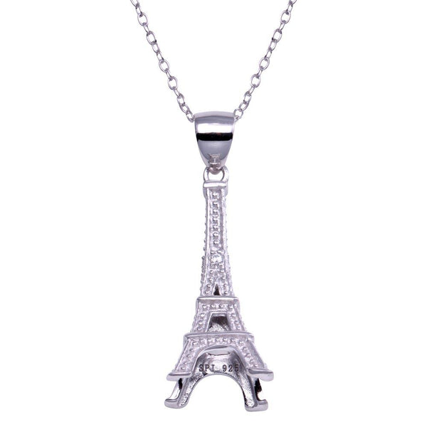 Silver 925 Rhodium Plated Eiffel Tower Pendant Necklace - STP00676 | Silver Palace Inc.