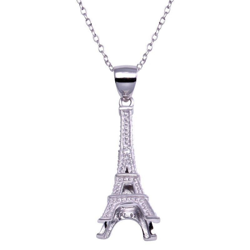Silver 925 Rhodium Plated Eiffel Tower Pendant Necklace - STP00676 | Silver Palace Inc.
