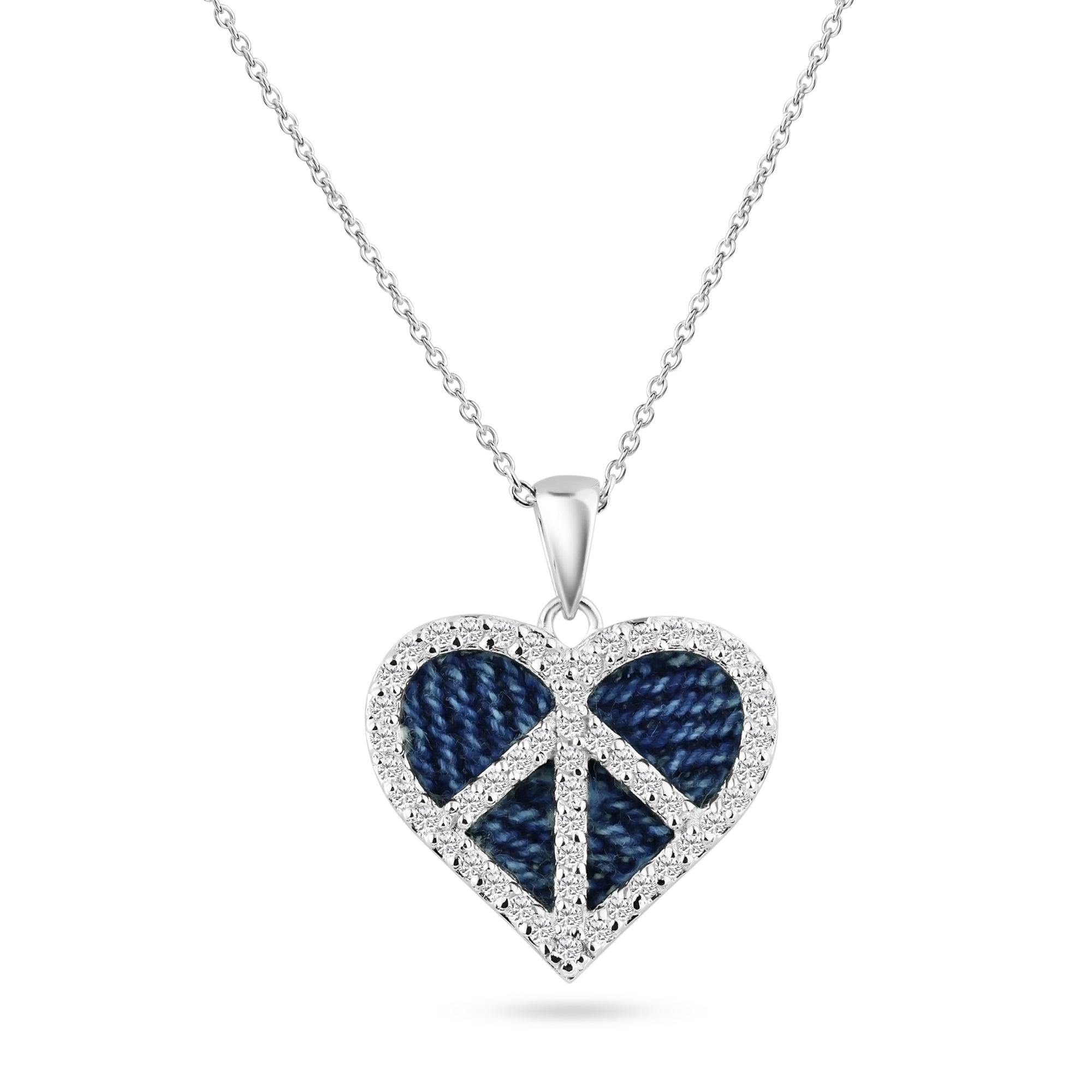 Closeout-Silver Rhodium Plated Blue Jeans Clear CZ Heart Pendant Necklace - STP00722 | Silver Palace Inc.