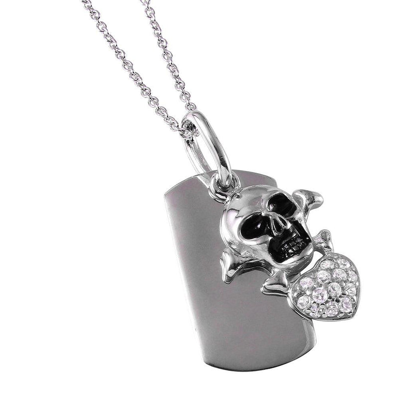 Closeout-Silver 925 Rhodium Plated Skull Heart Tag Necklace - STP00745 | Silver Palace Inc.