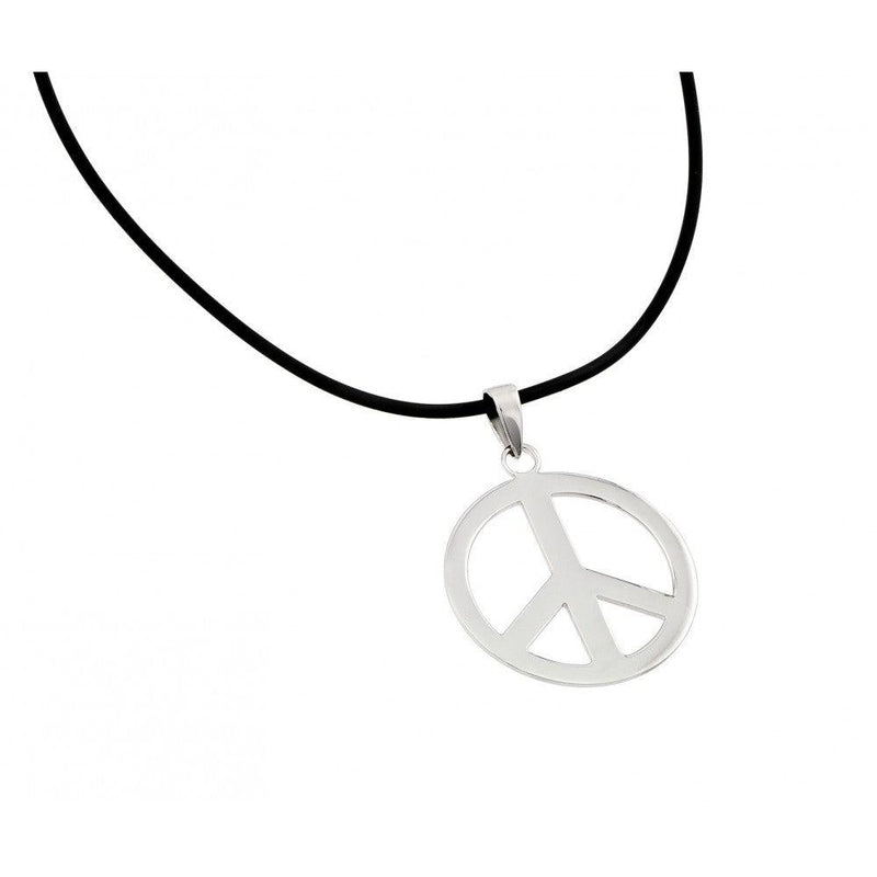 Silver 925 Rhodium Plated Peace Pendant Leather Necklace - STP00861 | Silver Palace Inc.