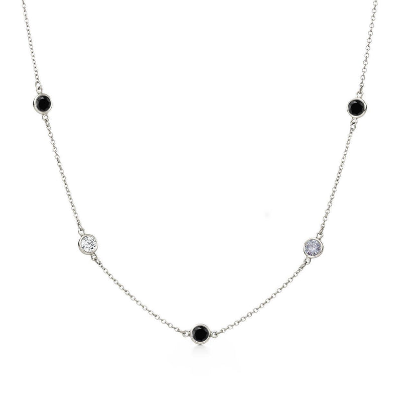 Silver 925 Rhodium Plated Black And Clear CZ By the Yard Necklace - STP00864-60 | Silver Palace Inc.
