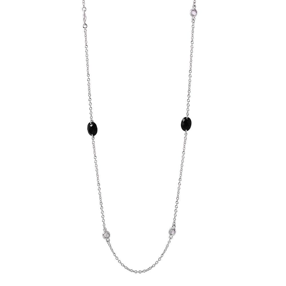 Silver 925 Black Oval Necklace - STP00866 | Silver Palace Inc.