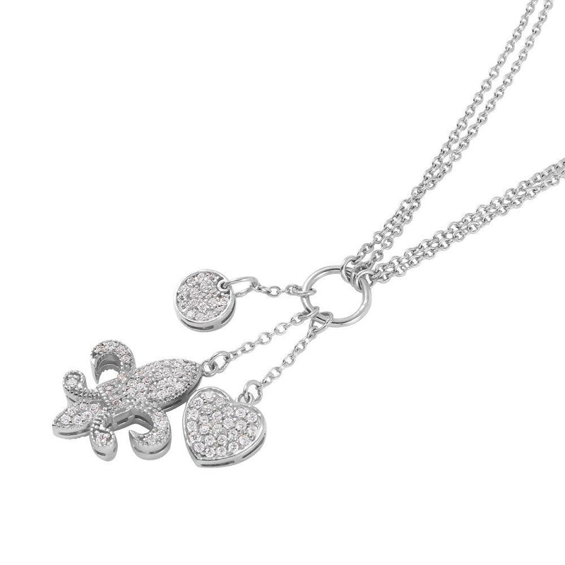 Closeout-Silver 925 Rhodium Plated Fleur de Lis Charms and CZ Accents Necklace - STP01022 | Silver Palace Inc.