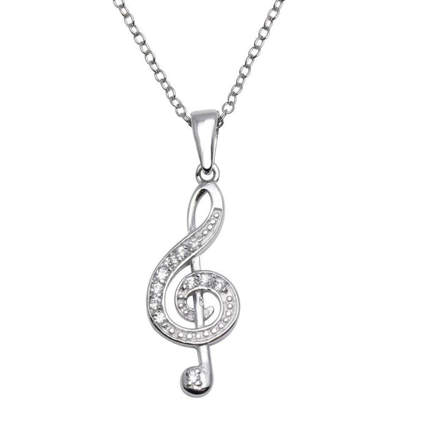 Silver 925 Rhodium Plated Treble Clef Pendant Necklace - STP01118 | Silver Palace Inc.