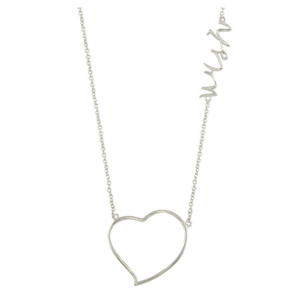 Silver 925 Rhodium Plated Heart "Wish" Necklace - STP01128-WISH | Silver Palace Inc.