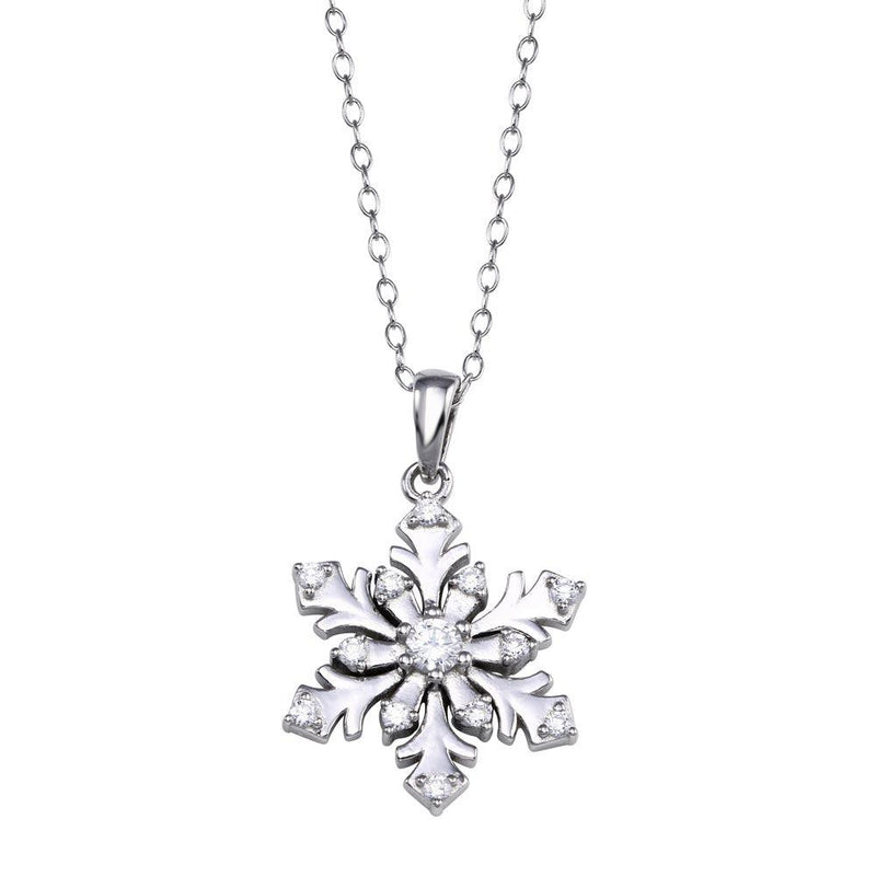 Rhodium Plated 925 Sterling Silver Snow Flakes CZ Necklace - STP01267 | Silver Palace Inc.