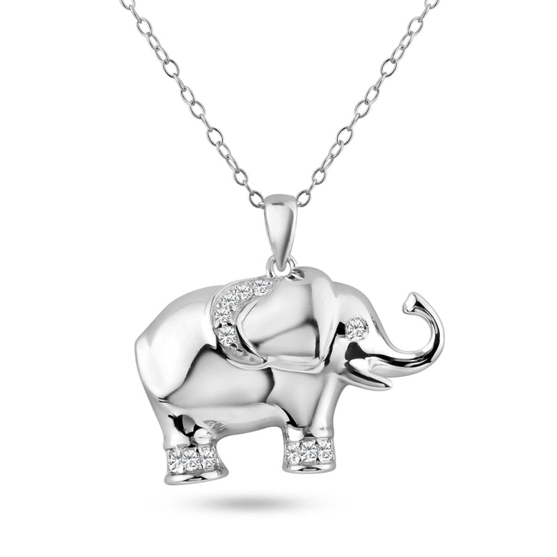 Silver 925 Rhodium Plated Clear CZ Elephant Pendant Necklace - STP01319 | Silver Palace Inc.