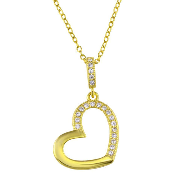 Silver 925 Gold Plated Open Heart Necklace with CZ - STP01352GP | Silver Palace Inc.