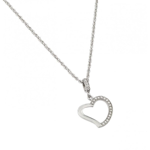 Silver 925 Rhodium Plated Clear CZ Heart Pendant Necklace - STP01365 | Silver Palace Inc.