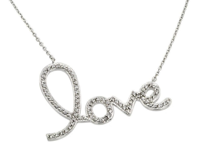 Silver 925 Rhodium Plated Clear CZ Love Pendant Necklace - STP01371 | Silver Palace Inc.