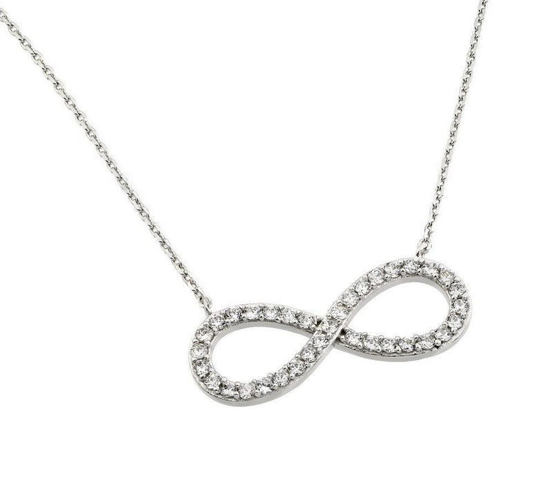 Silver 925 Rhodium Plated Clear CZ Infinity Pendant Necklace - STP01375RH | Silver Palace Inc.