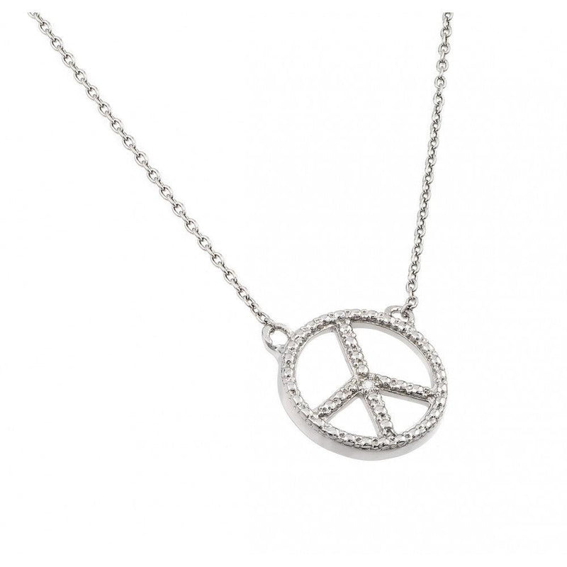 Silver 925 Rhodium Plated Clear CZ Peace Pendant Necklace - STP01377 | Silver Palace Inc.