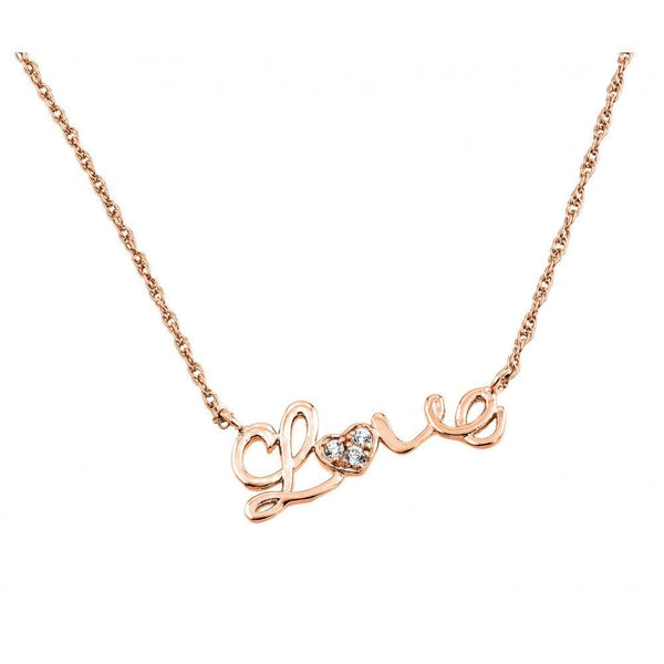 Silver 925 Rose Gold Plated Clear CZ Love Pendant Necklace - STP01384RGP | Silver Palace Inc.