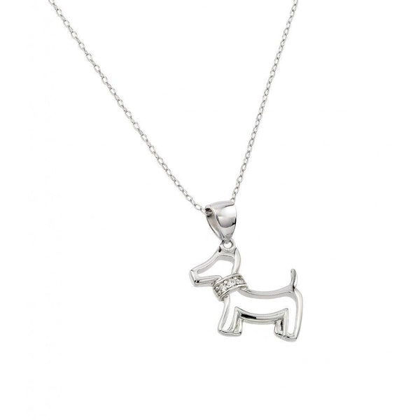 Silver 925 Rhodium Plated Clear CZ Dog Pendant Necklace - STP01385 | Silver Palace Inc.
