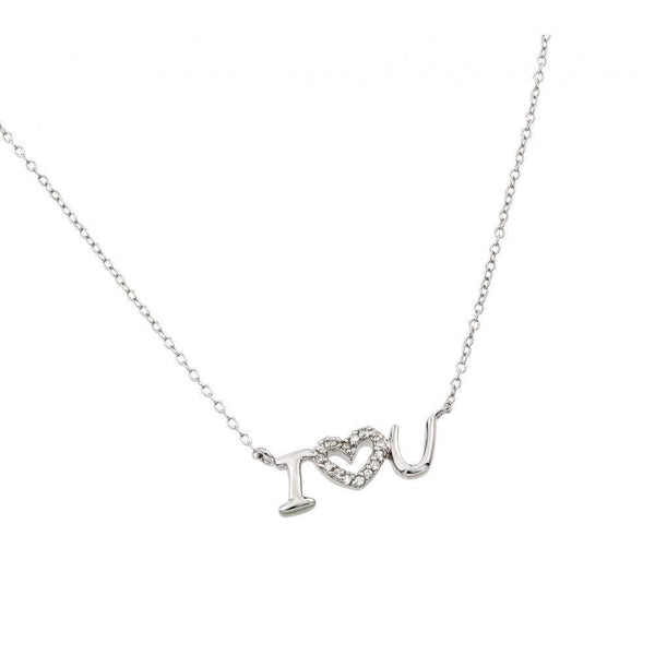 Silver 925 Rhodium Plated Clear CZ "I Heart U" Pendant Necklace - STP01387 | Silver Palace Inc.