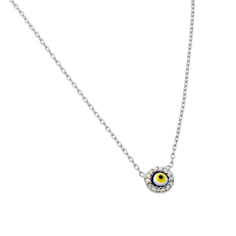 Silver 925 Rhodium Plated Clear CZ Yellow Eye Pendant Necklace - STP01395 | Silver Palace Inc.