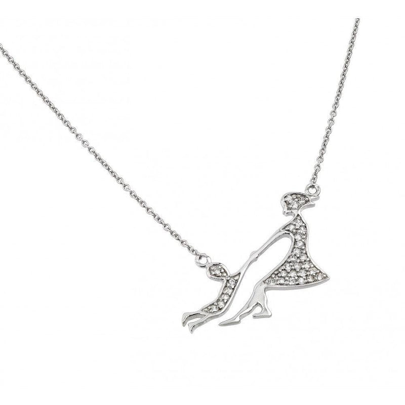 Silver 925 Rhodium Plated Clear CZ Mother and Child Pendant Necklace - STP01397 | Silver Palace Inc.