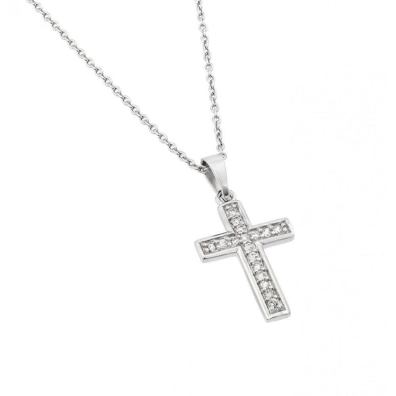Silver 925 Rhodium Plated Clear CZ Cross Pendant Necklace - STP01400 | Silver Palace Inc.