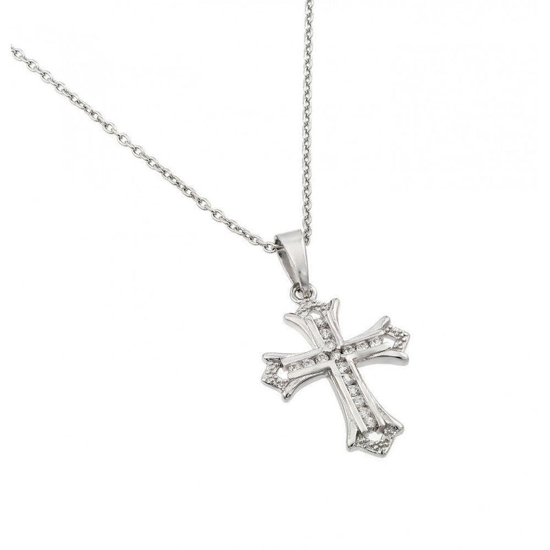 Silver 925 Rhodium Plated Clear CZ Cross Pendant Necklace - STP01401 | Silver Palace Inc.