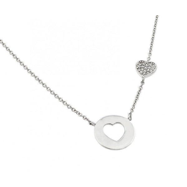 Silver 925 Rhodium Plated Clear CZ Heart Cutout Pendant Necklace - STP01404 | Silver Palace Inc.