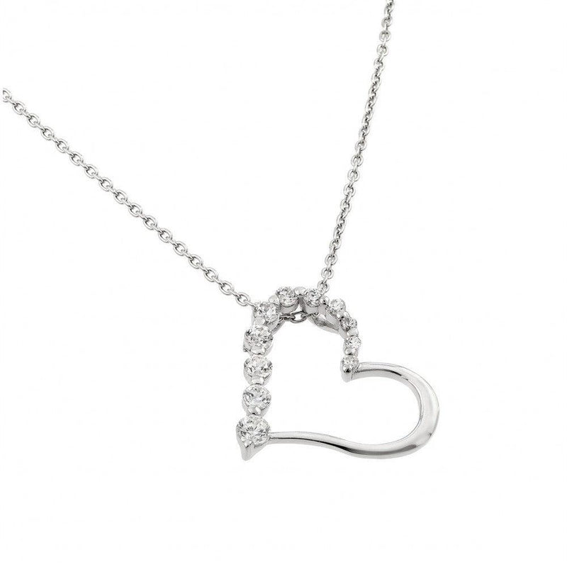 Silver 925 Rhodium Plated Clear CZ Heart Pendant Necklace - STP01413 | Silver Palace Inc.