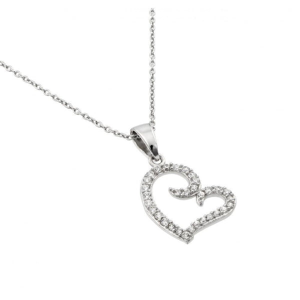 Silver 925 Rhodium Plated Clear CZ Heart Pendant Necklace - STP01415 | Silver Palace Inc.