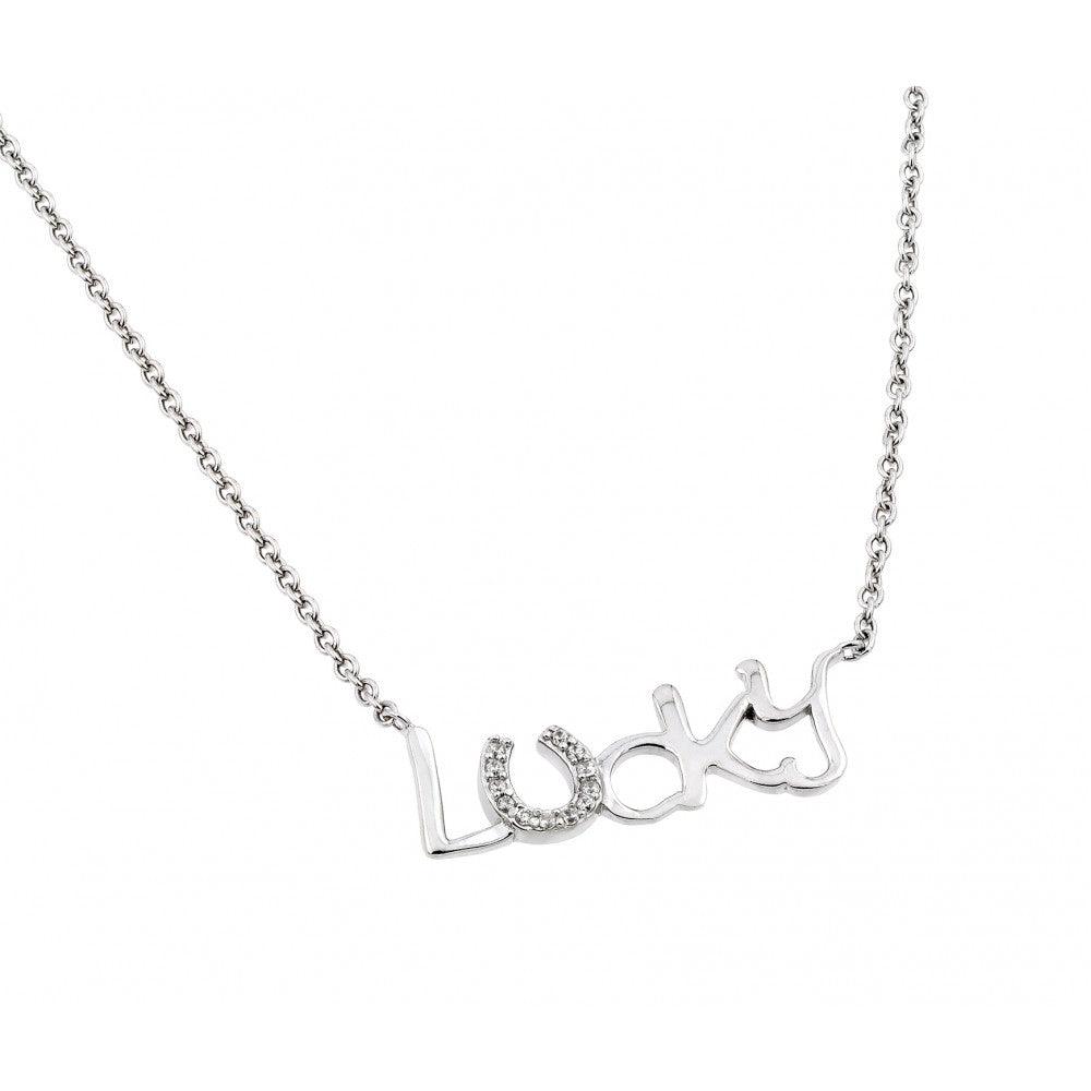 Silver 925 Rhodium Plated Clear CZ Lucky Pendant Necklace - STP01417 | Silver Palace Inc.