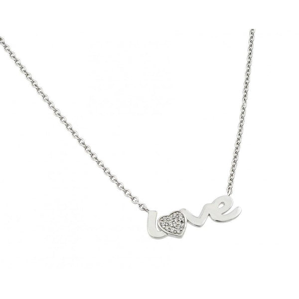 Silver 925 Rhodium Plated Clear CZ Love Pendant Necklace - STP01418 | Silver Palace Inc.