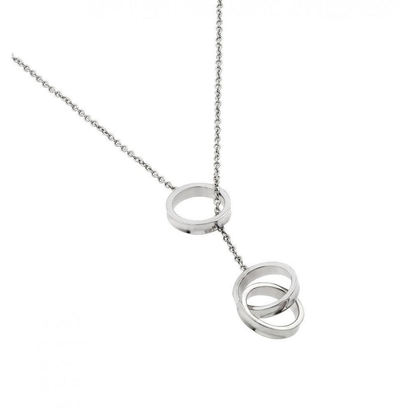 Silver 925 Rhodium Plated Clear CZ Triple Ring Pendant Necklace - STP01422 | Silver Palace Inc.