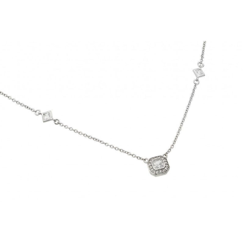 Silver 925 Rhodium Plated Clear CZ Pendant Necklace - STP01424 | Silver Palace Inc.