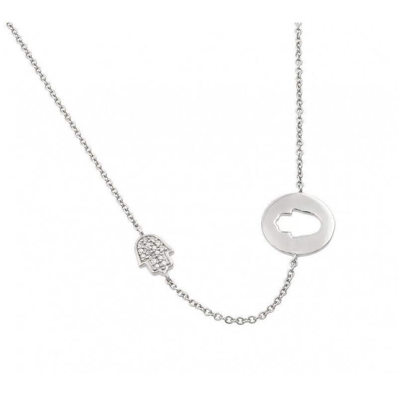 Silver 925 Rhodium Plated Clear CZ Hand Cutout Pendant Necklace - STP01426 | Silver Palace Inc.