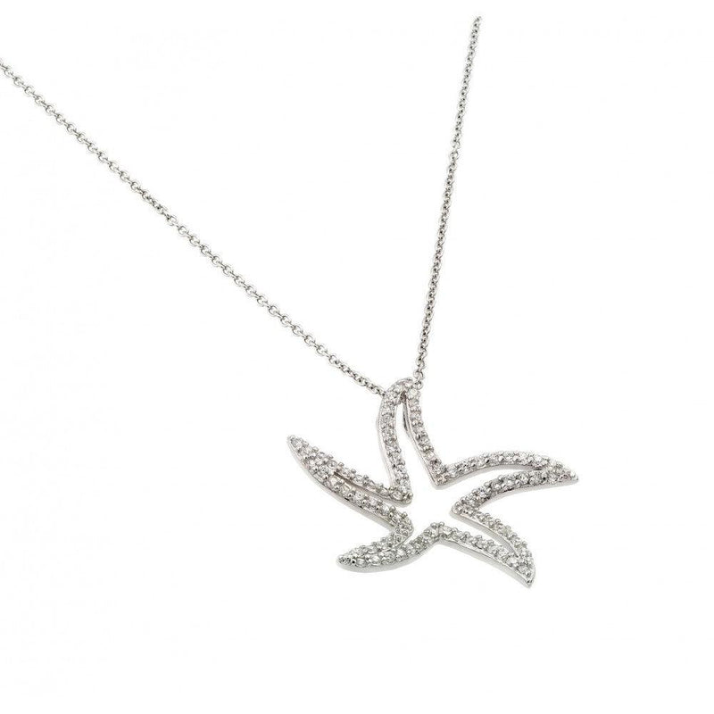 Silver 925 Rhodium Plated Clear CZ Twisted Star Pendant Necklace - STP01436 | Silver Palace Inc.