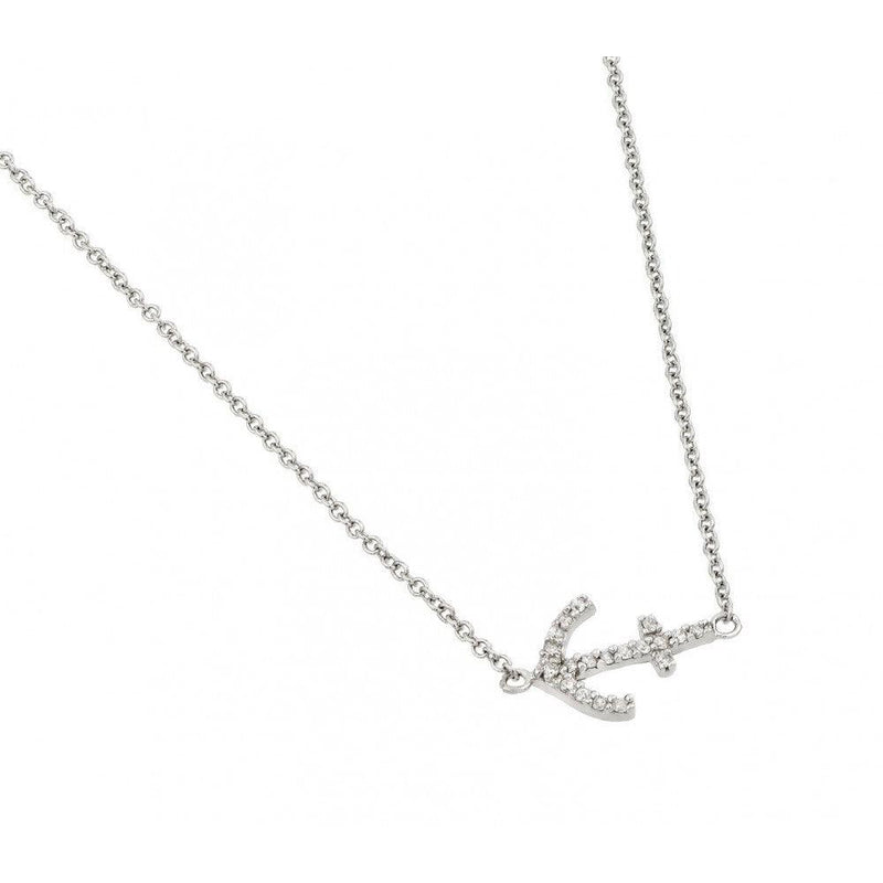 Silver 925 Rhodium Plated Clear CZ Anchor Pendant Necklace - STP01437 | Silver Palace Inc.