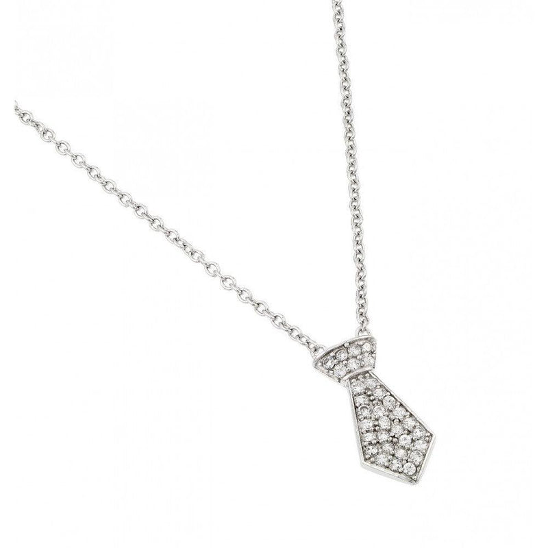 Silver 925 Rhodium Plated Clear CZ Tie Pendant Necklace - STP01438 | Silver Palace Inc.