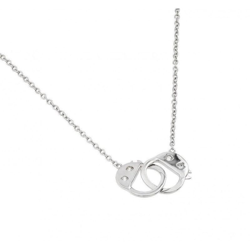 Silver 925 Rhodium Plated Clear CZ Handcuffs Pendant Necklace - STP01439 | Silver Palace Inc.