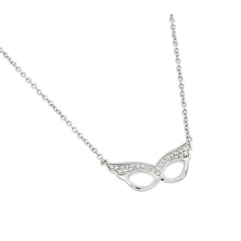 Silver 925 Rhodium Plated Clear CZ Masquerade Pendant Necklace - STP01440 | Silver Palace Inc.