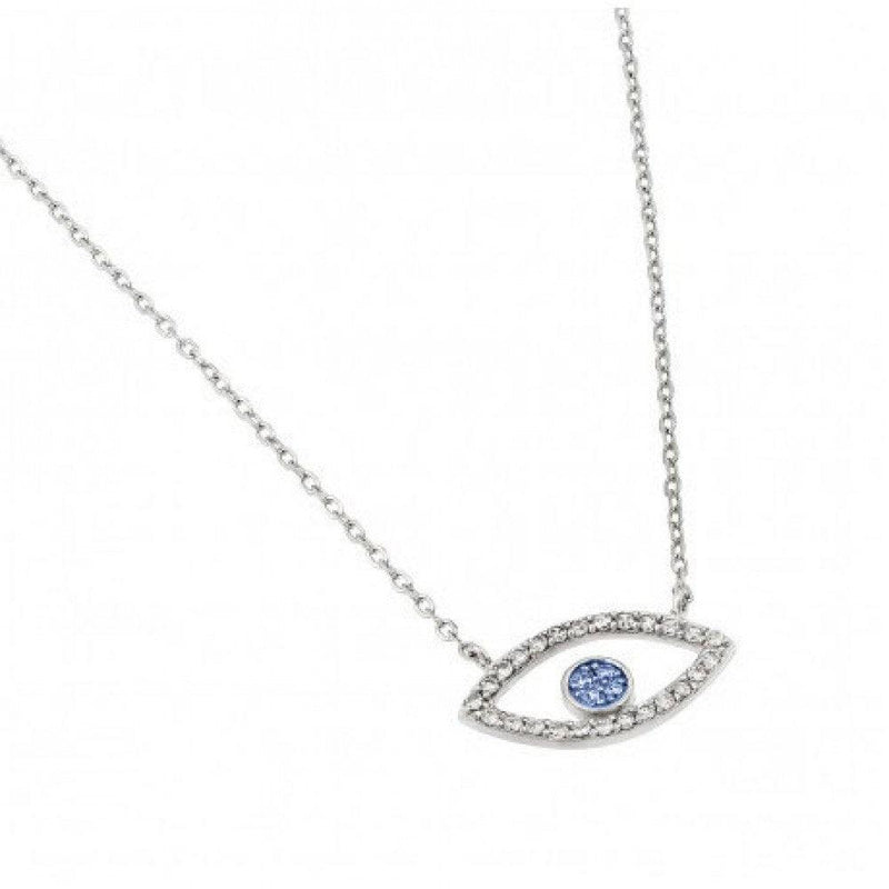 Silver 925 Rhodium Plated Clear CZ Eye Pendant Necklace - STP01441 | Silver Palace Inc.
