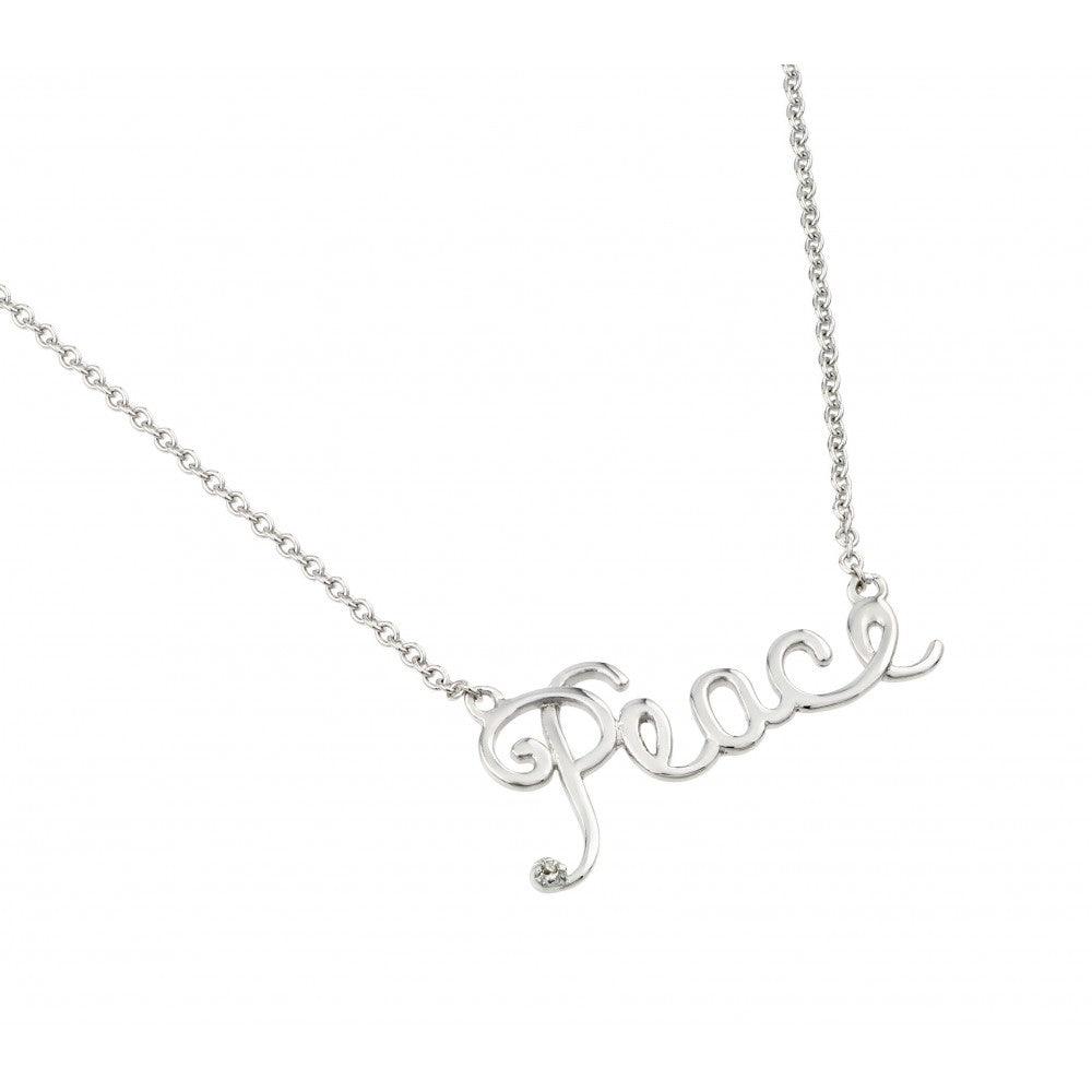 Silver 925 Rhodium Plated Clear CZ Peace Pendant Necklace - STP01447 | Silver Palace Inc.