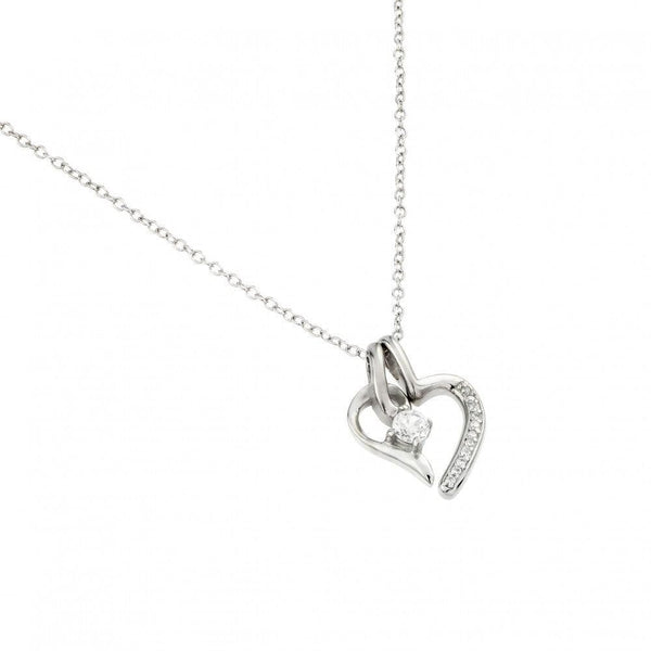 Silver 925 Rhodium Plated Clear CZ Heart Pendant Necklace - STP01450 | Silver Palace Inc.