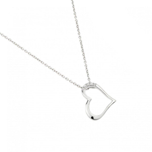 Silver 925 Rhodium Plated Sideways Heart Pendant Necklace - STP01456 | Silver Palace Inc.