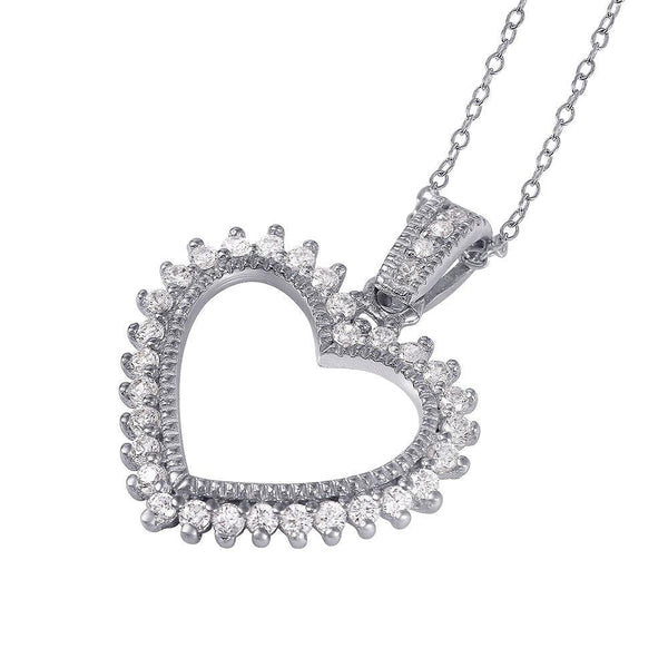 Silver 925 Rhodium Plated Open Heart CZ Necklace - STP01458 | Silver Palace Inc.