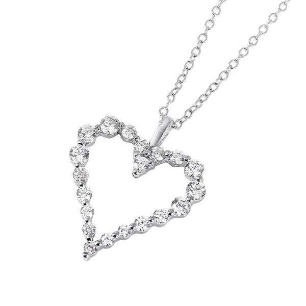 Silver 925 Rhodium Plated Open Heart CZ Pendant Necklace - STP01459 | Silver Palace Inc.