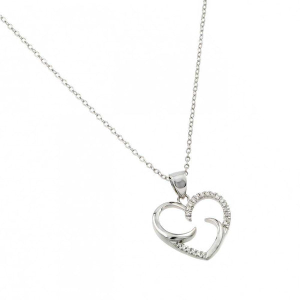 Silver 925 Rhodium Plated Twirl Heart CZ Pendant - STP01465 | Silver Palace Inc.