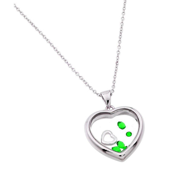 Rhodium Plated 925 Sterling Silver CZ May Birthstone Glass Heart Necklace - STP01469MAY | Silver Palace Inc.