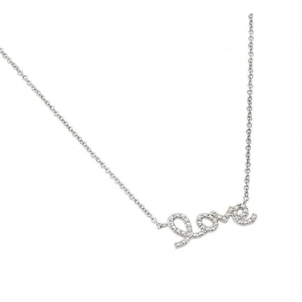 Silver 925 Rhodium Plated Clear Diamond Love Pendant Necklace - STP01471 | Silver Palace Inc.